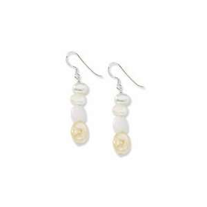 Sterling Silver Moonstone and White Freshwater Cultured Pearl Earrings 