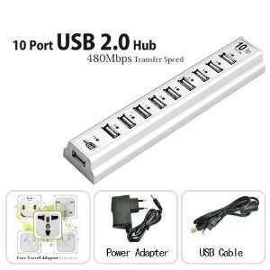  10 Port USB 2.0 Hub   480Mbps Transfer Speed Electronics