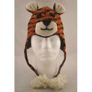  Kids Tiger 100% Wool Pilot Ski Animal Cap / Hat With 