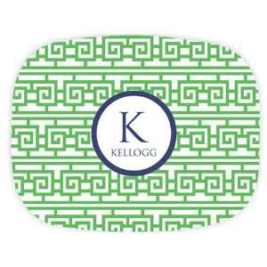 Preppy Plates   Personalized Platters (Fretowrk Green and Navy Single 