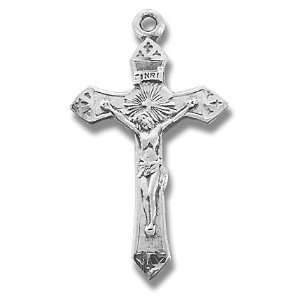  Sterling Silver Pointed Edge Fancy Crucifix Cross Medal 