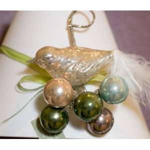  Glass Clip on Bird Ball Spray Ornament Vintage Looking 