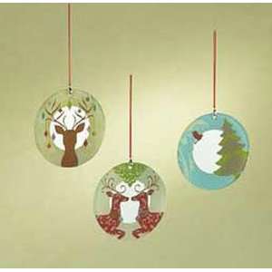   Set of 3 Mirror Ornaments Deer & Bird Scrapbook Design