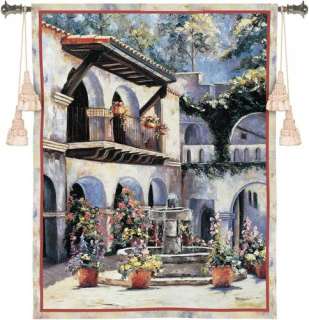 Southwest Spanish Style Homes Art Flowers Wall Tapestry  