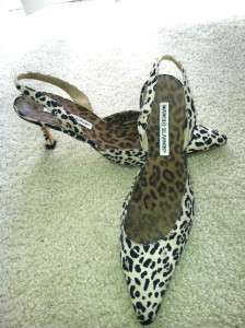 MANOLO BLAHNIK Shoes Pumps Leopard Slingbacks 37 1/2 7 1/2  