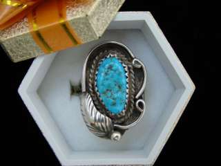 VINTAGE NAVAJO TURQUOISE FEATHER STERL SILVER RING  