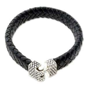  Mens sterling silver and leather bracelet, Virile Jewelry