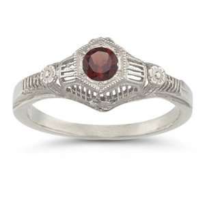    Vintage Garnet Floral Ring in .925 Sterling Silver Jewelry