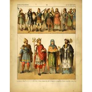  1882 Costume Anglo Saxon Bishop King Warriors Weapons 