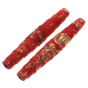  Batik Beauties Fabric Beads Red w/ Gold Metallic Accent 1 