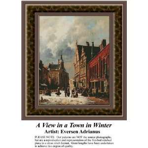  A View in a Town in Winter, Counted Cross Stitch Patterns PDF 
