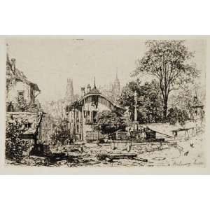  1905 Etching Maxime Lalanne Fribourg Switzerland Town 