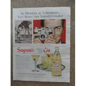 com Seagrams Gin , Vintage 50s full page print ad. (old time camera 