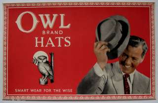 OWL Brand Hats Vintage Mens Hat Box Label  
