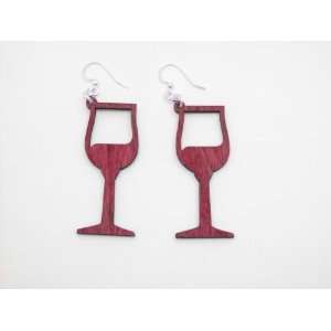  Cherry Red Wine Glass Wooden Earrings GTJ Jewelry