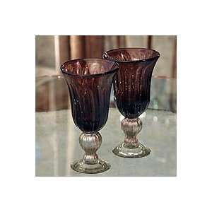  NOVICA Blown glass water goblets, Imperial Amethyst 