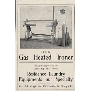  1902 Vintage Ad Gas Heated Ironer Laundry Mangle Iron 