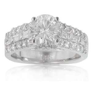   Diamond Engagement Ring in Baguette Accent Platinum Mount Size 3.5