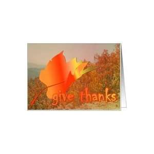   Thanksgiving give thanks greeting card fall leaf Los Cabos Art Card