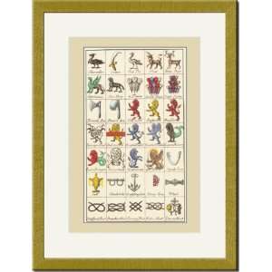  Gold Framed/Matted Print 17x23, Heraldic Symbols 