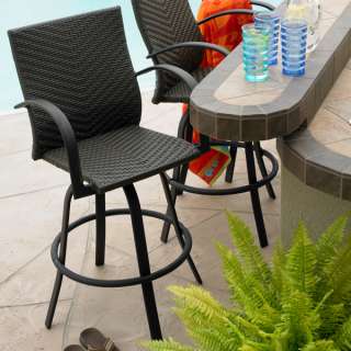 Naples All Weather Wicker Swivel Barstools   Leather  