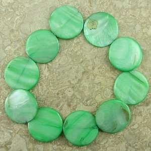  40mm apple green shell coin disc beads 16 strand