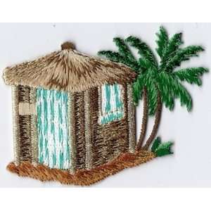   , Tropical Beach Hut Iron On Embroidered Applique 