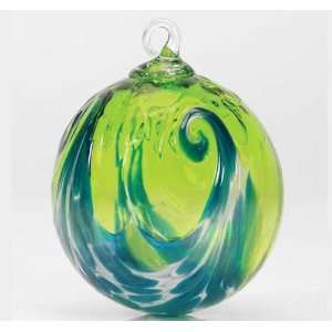  Glass Eye Studio Hand Blown Aqua Wave Glass Ornament