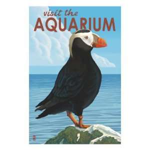 Visit the Aquarium, Tufted Puffin Scene Giclee Poster Print  