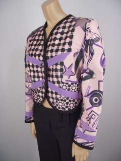 VERSUS GIANNI VERSACE Pink Blk Purple Blazer Jacket 44 L 100% Cotton 