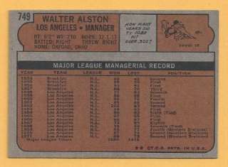 1972 Topps Walt Alston HIGH NUMBER #749 Ex MT SET BREAK Los Angeles 