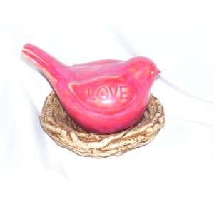  Love Red Ceramic Bird Figurine in Nest 