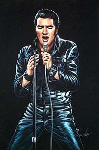 NEW Hand Painted Velvet Elvis Presley FULL BODY BLACK LEATHER 12x18 