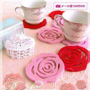 pcs Red Rose Shape Table Coasters Cup Mat Pad S  