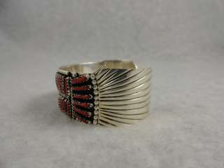   Zuni bracelet needle point coral row Native American jewelry  