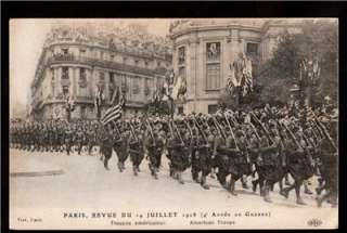 1918 WWI american troops march in paris france military postcard 