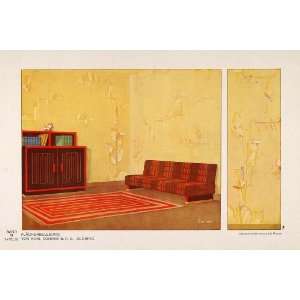  1931 Art Deco Interior Design Wall Sofa Bookcase Print 