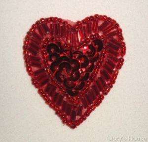 VALENTINE DAY RED HEART SEQUIN BEADED APPLIQUE W28  