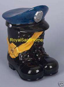 Police Man Officer Boots & Hat Ceramic Cookie Jar  