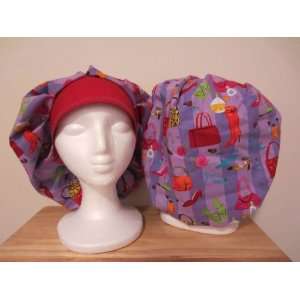  Womens Bouffant Scrub Cap, Satin Lined, Adjustable, Shoes 