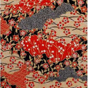  Yuzen Chiyogami  Urushi Red Gold Black Clouds and Blossoms 