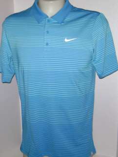 New Nike Men DF UV Protective Challenger Stripped Tennis Polo Blue 