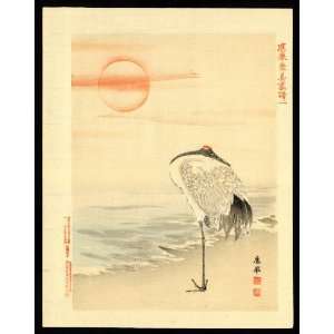  Japanese Print . Heron sleeping on the seashore