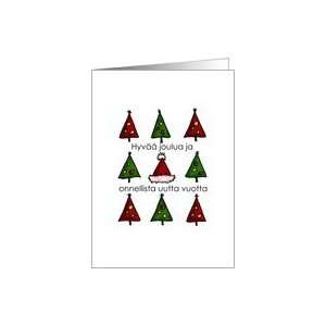 Finnish   Trees and Santa Hat Christmas Card