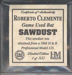   Limited Edition Roberto Clemente Game Used Bat Sawdust SP/500  