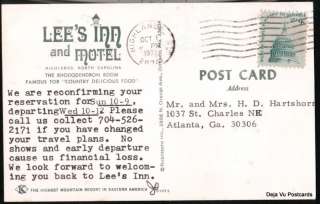 HIGHLANDS NC Lees Inn & Motel Dining Room Vtg Postcard  