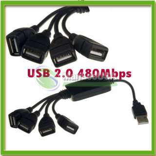 USB 2.0 4 Port Hub Splitter Cable Adapter High Speed 480Mbps  