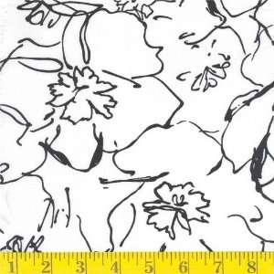  58 Wide Rayon Floral Abstract black/ Ivory Fabric By The 