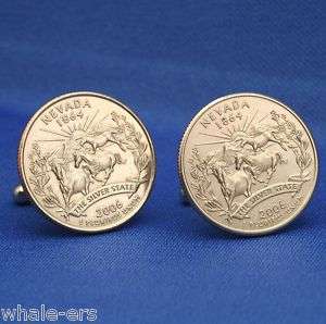 Nevada USA Silver State 25c Quarter 2006 Coin Cufflinks  