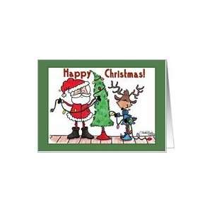  Santa and Reindeer Decorating Tree Card Health & Personal 